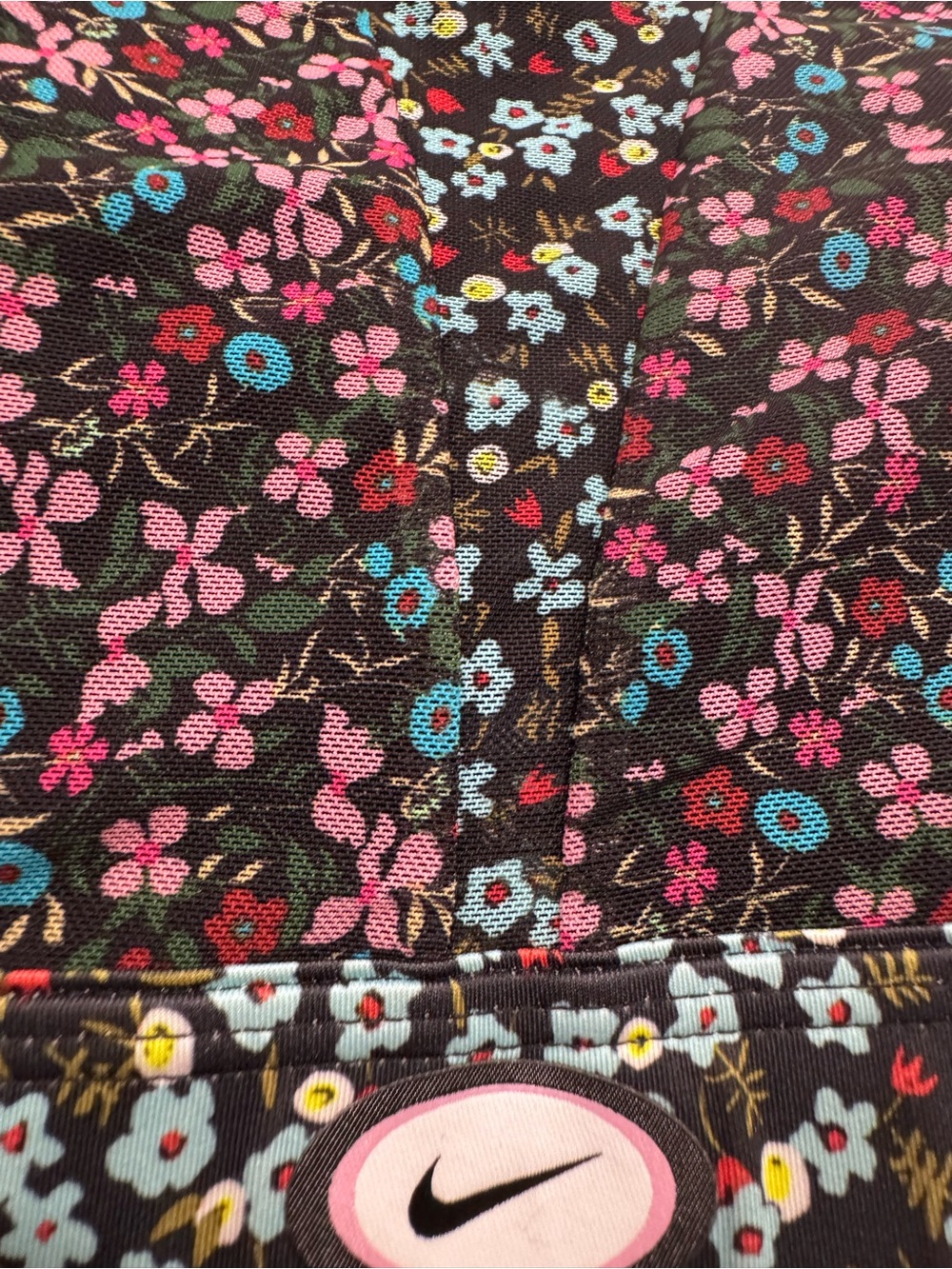 Nike Floral Print Strappy Sports Bra - Black with Pink & Blue Flowers - Picture 2 of 5